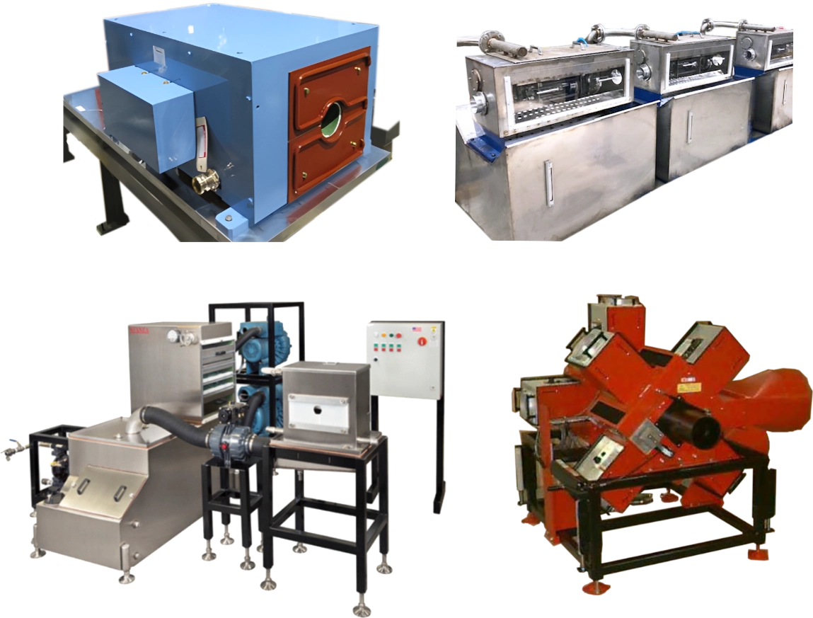 Stanza Machinery - Componentes de la línea de producción. Recubrimiento al vacío. Pulverizador. Calentamiento por inducción. Curado UV, Túneles IR. Sistemas de lavado y secado.